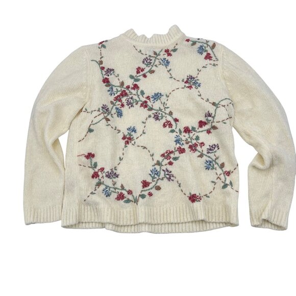 Alfred Dunner Sweaters - Alfred Dunner Petite PM Floral Embroidered Cream Sweater 100% Acrylic Knit